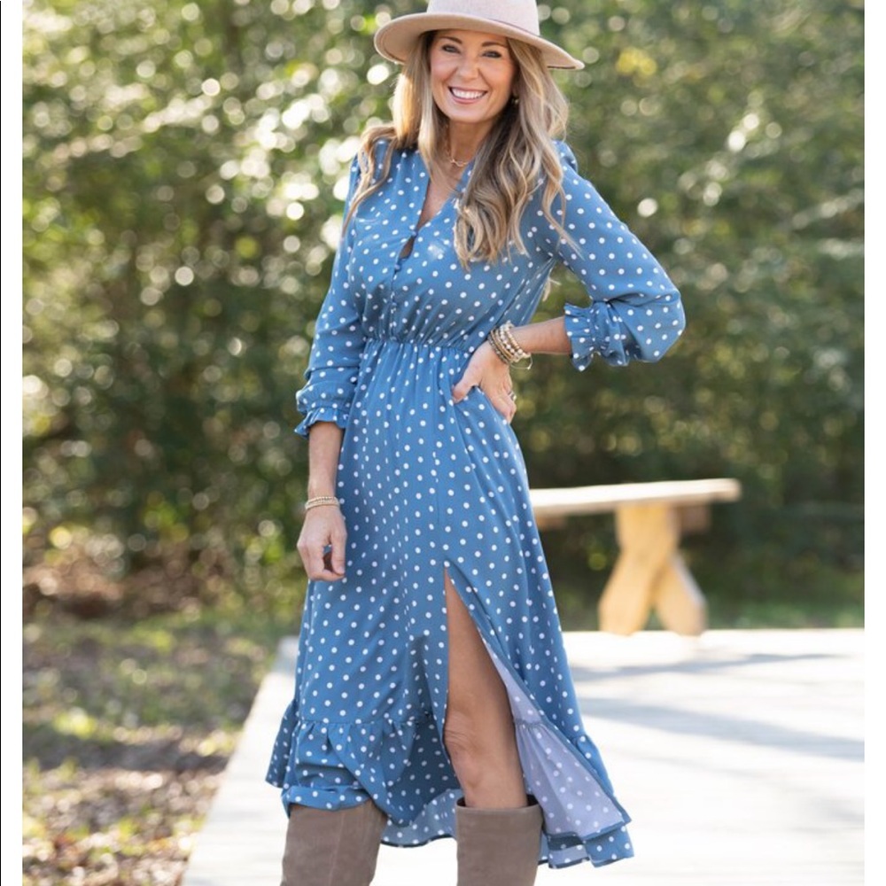 NWT Retro Polka Dot Midi Ruffle Dress size M